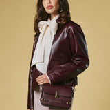 Mirella (eggplant) - Italian calf leather women's crossbody bag (with shoulder strap)
