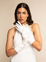 Angelina (white) - Italian silk lined 6-button length leather bridal / opera gloves