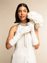 Angelina (white) - Italian silk lined 8-button length leather bridal / opera gloves