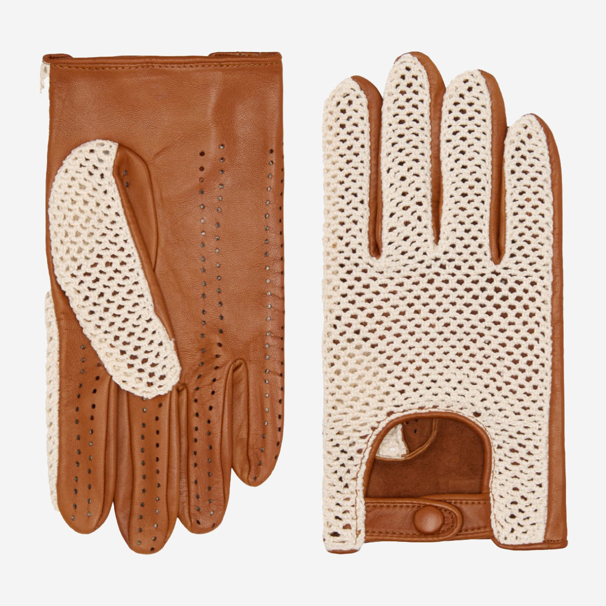 Hand-sewn Italian Crochet Men's Driving Gloves Cognac - Handmade
