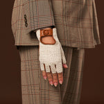 Daniella (cognac) - Hand-sewn Italian crochet driving gloves from lambskin leather - Fratelli Orsini - Luxury Leather Gloves - Handmade in Italy - 5