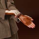 Daniella (cognac) - Hand-sewn Italian crochet driving gloves from lambskin leather - Fratelli Orsini - Luxury Leather Gloves - Handmade in Italy - 7