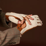 Daniella (cognac) - Hand-sewn Italian crochet driving gloves from lambskin leather - Fratelli Orsini - Luxury Leather Gloves - Handmade in Italy - 9