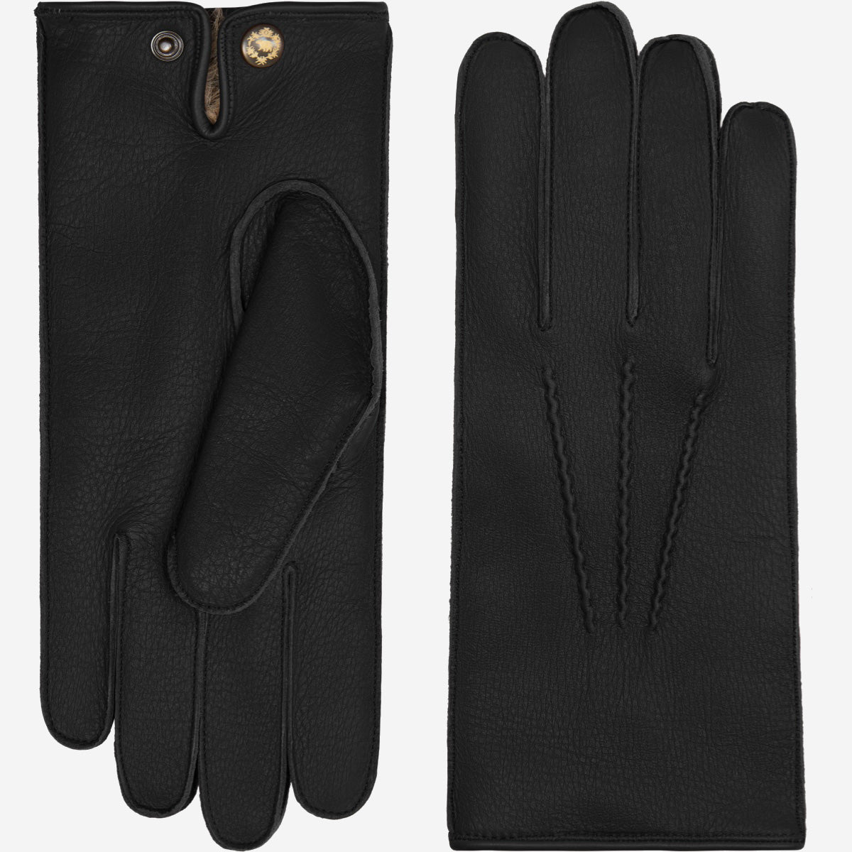 LUXURY MEN'S RABBIT FUR-LINED AMERICAN DEERSKIN GLOVES - Black - Handmade in Italy - Luxury Leather Gloves - 1
