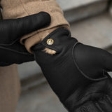 LUXURY MEN'S RABBIT FUR-LINED AMERICAN DEERSKIN GLOVES - Black - Handmade in Italy - Luxury Leather Gloves - 8