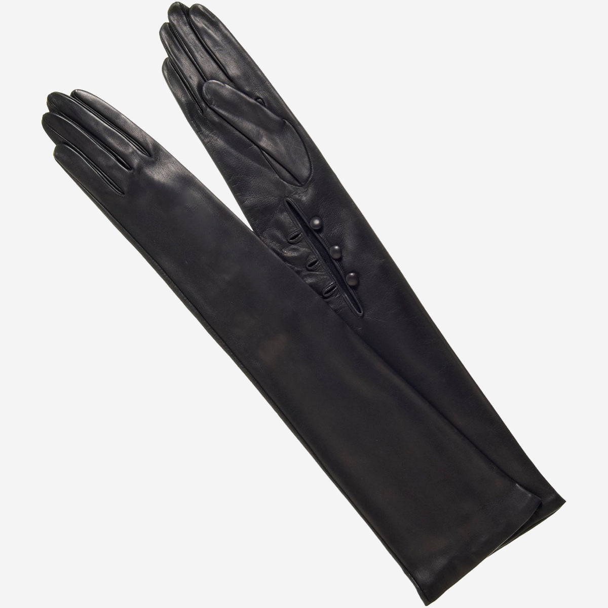Elena (black) - Italian silk lined 16-button length leather opera gloves - Leather Gloves Online - Luxury Leather Gloves - 1