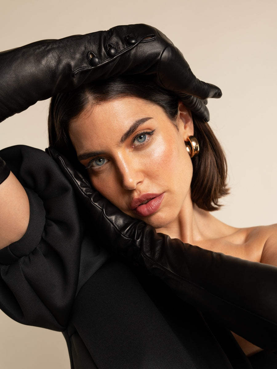 Elena (black) - Italian silk lined 16-button length leather opera gloves - Leather Gloves Online - Luxury Leather Gloves - 3