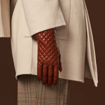 Emilia (brown) - classic Italian lambskin leather gloves with cashmere lining and checkered pattern - Fratelli Orsini - Luxury Leather Gloves - Handmade in Italy - 7