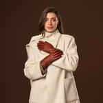Emilia (brown) - classic Italian lambskin leather gloves with cashmere lining and checkered pattern - Fratelli Orsini - Luxury Leather Gloves - Handmade in Italy - 9