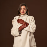 Emilia (brown) - classic Italian lambskin leather gloves with cashmere lining and checkered pattern - Fratelli Orsini - Luxury Leather Gloves - Handmade in Italy - 9