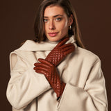 Emilia (brown) - classic Italian lambskin leather gloves with cashmere lining and checkered pattern - Fratelli Orsini - Luxury Leather Gloves - Handmade in Italy - 11