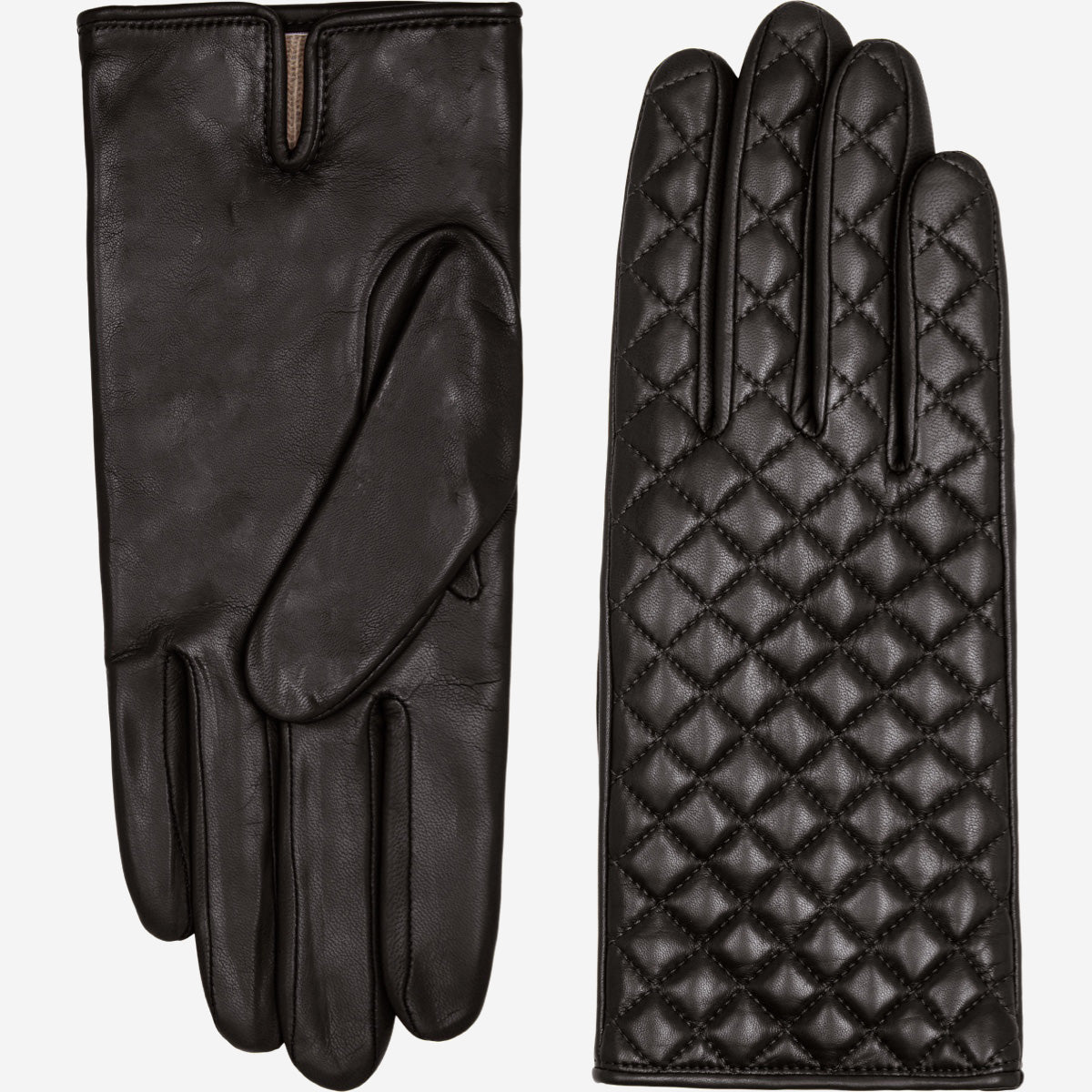 Emilia (black) - classic Italian lambskin leather gloves with cashmere lining and checkered pattern - Fratelli Orsini - Luxury Leather Gloves - Handmade in Italy - 2