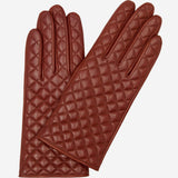 Emilia (brown) - classic Italian lambskin leather gloves with cashmere lining and checkered pattern - Fratelli Orsini - Luxury Leather Gloves - Handmade in Italy - 1