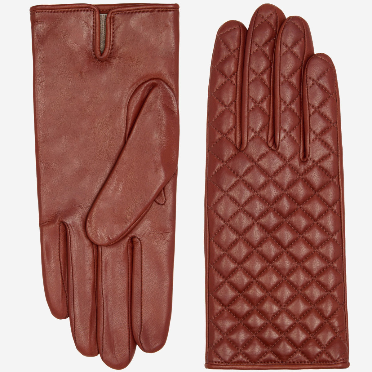 Emilia (brown) - classic Italian lambskin leather gloves with cashmere lining and checkered pattern - Fratelli Orsini - Luxury Leather Gloves - Handmade in Italy - 2