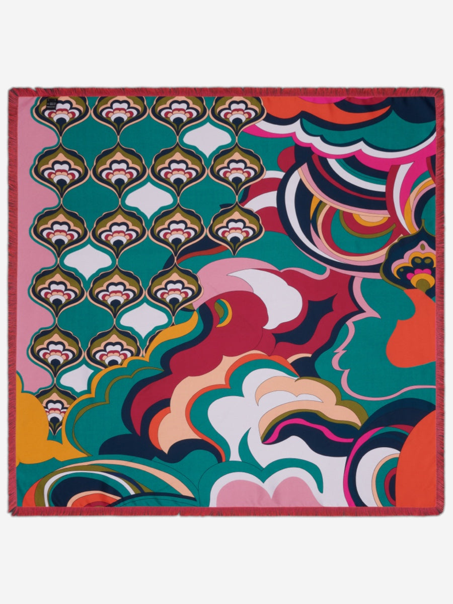 Giorgia (green/pink) - soft and lightweight Italian foulard from pure silk - Fratelli Orsini - Luxury Italian Scarf - Handmade in Italy - 2