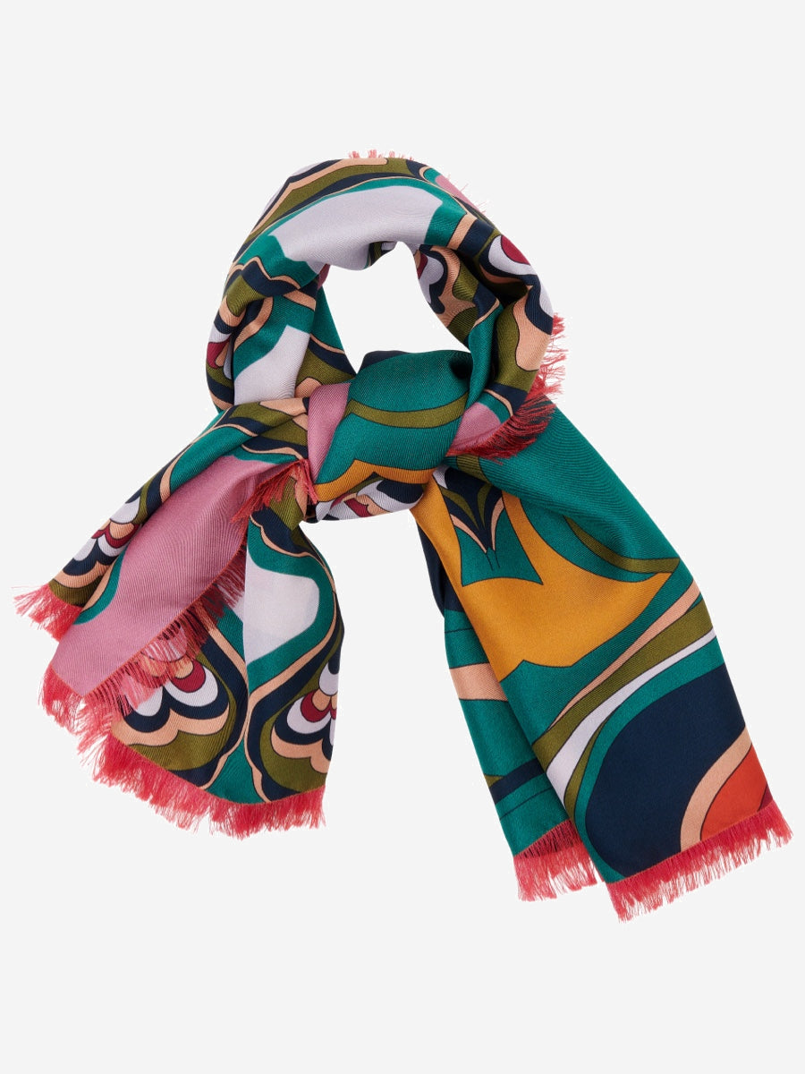 Giorgia (green/pink) - soft and lightweight Italian foulard from pure silk - Fratelli Orsini - Luxury Italian Scarf - Handmade in Italy - 3