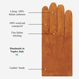 Angelo (cognac) - Suede leather gloves with luxurious cashmere lining