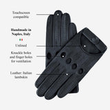 Alessa (black) - Classic Italian lambskin leather driving gloves & touchscreen feature