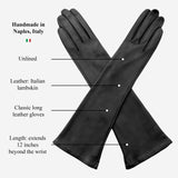 Lucia (black) - Italian unlined 12-button length leather opera gloves