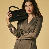 Federica (black) - Italian calf leather women's crossbody bag (with shoulder strap)