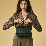 Federica (black) - Italian calf leather women's crossbody bag (with shoulder strap)