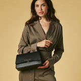 Federica (black) - Italian calf leather women's crossbody bag (with shoulder strap)