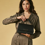 Federica (black) - Italian calf leather women's crossbody bag (with shoulder strap)