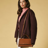 Federica (cognac) - Italian calf leather women's crossbody bag (with shoulder strap)