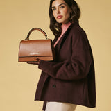 Federica (cognac) - Italian calf leather women's crossbody bag (with shoulder strap)