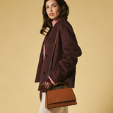 Federica (cognac) - Italian calf leather women's crossbody bag (with shoulder strap)