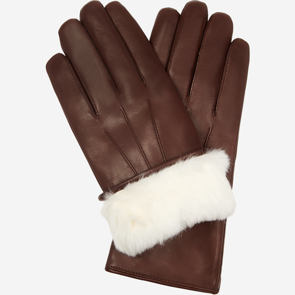 Francesca (brown) - Italian lambskin leather gloves with white rabbit fur lining - Fratelli Orsini - Luxury Leather Gloves - Handmade in Italy - 1