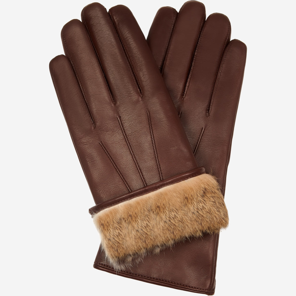 Francesca (brown) - Italian lambskin leather gloves with brown rabbit fur lining - Fratelli Orsini - Luxury Leather Gloves - Handmade in Italy - 1