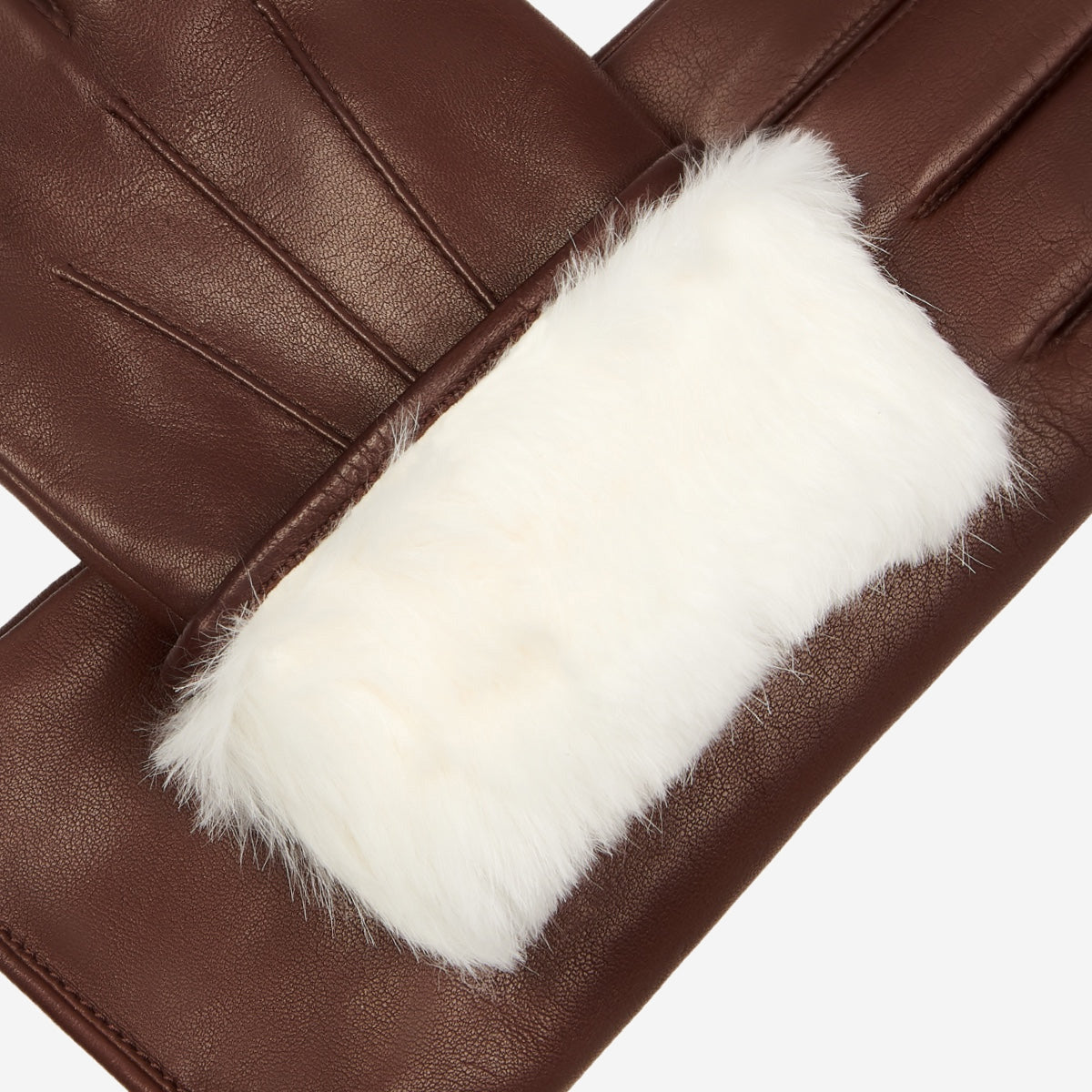 Francesca (brown) - Italian lambskin leather gloves with white rabbit fur lining - Fratelli Orsini - Luxury Leather Gloves - Handmade in Italy - 4