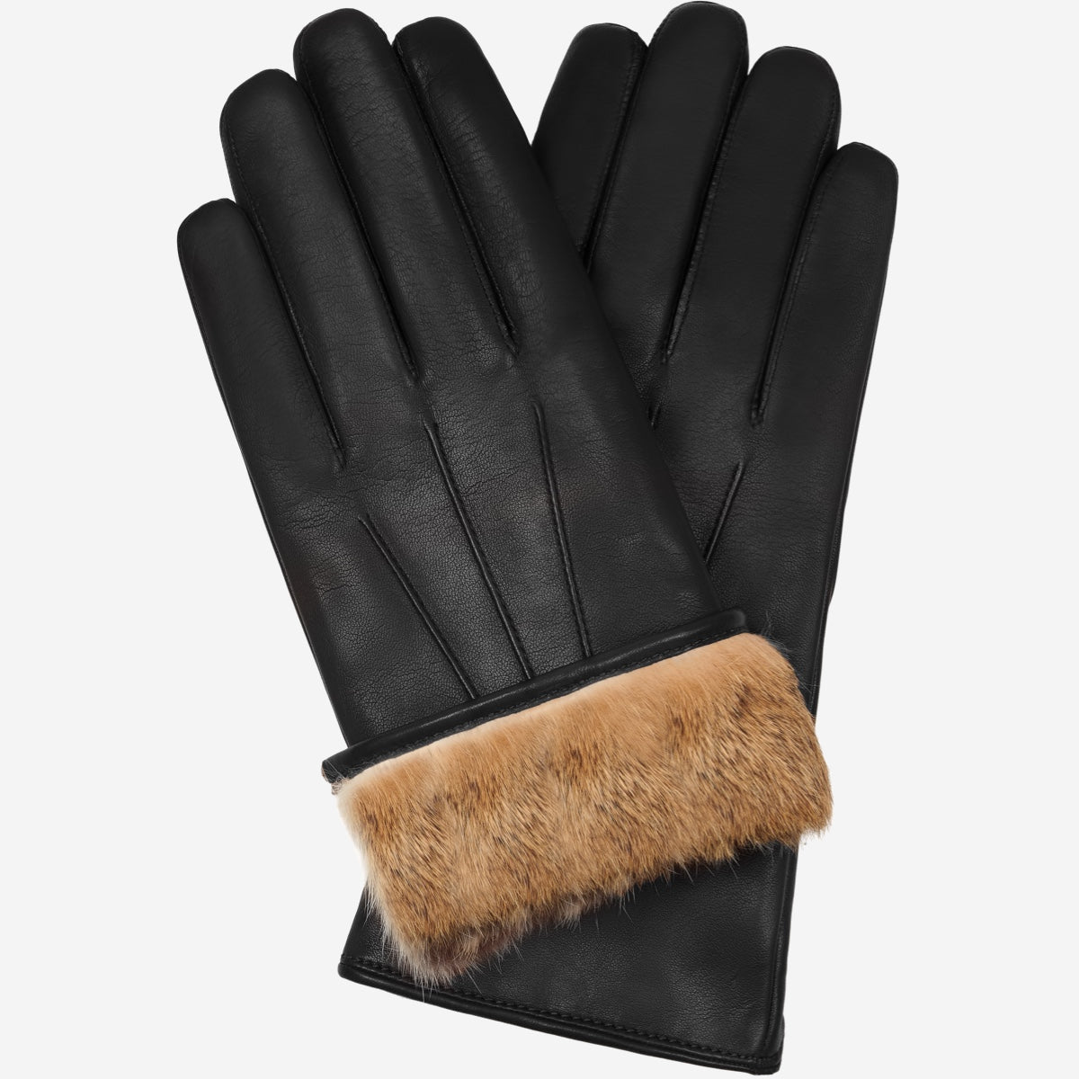 Francesca (black) - Italian lambskin leather gloves with brown rabbit fur lining - Fratelli Orsini - Luxury Leather Gloves - Handmade in Italy - 1