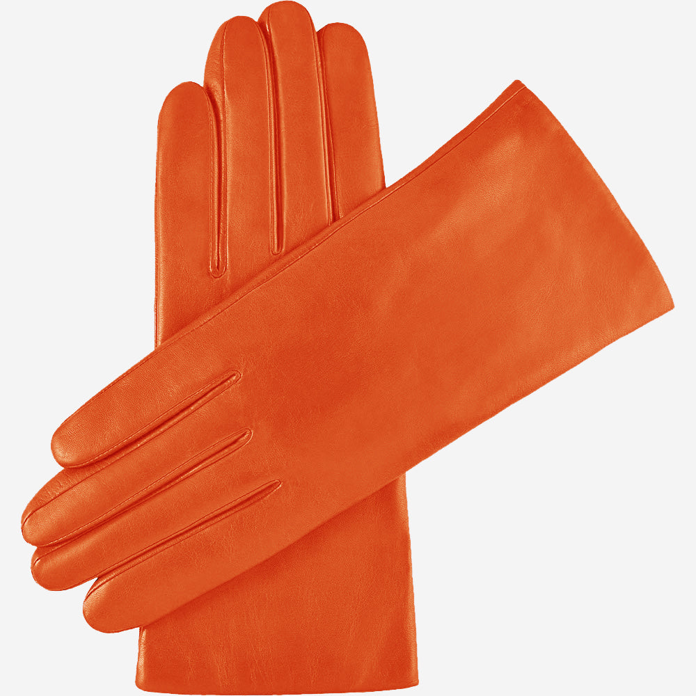 Isabella (orange) - Italian lambskin leather gloves with luxurious cashmere lining - Fratelli Orsini - Luxury Leather Gloves - Handmade in Italy - 1