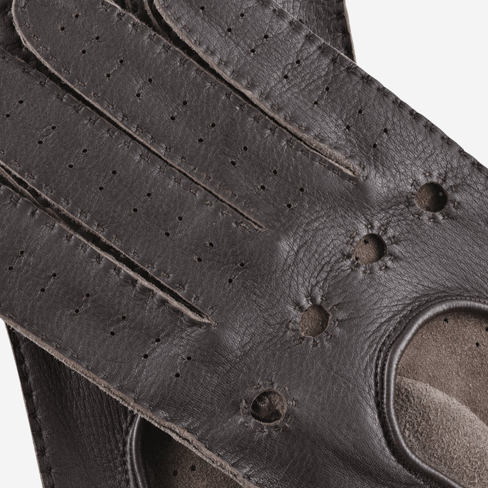 Leonardo (dark brown) - Italian driving gloves made of American deerskin leather - Fratelli Orsini - Luxury Driving Gloves - Handmade in Italy - 3