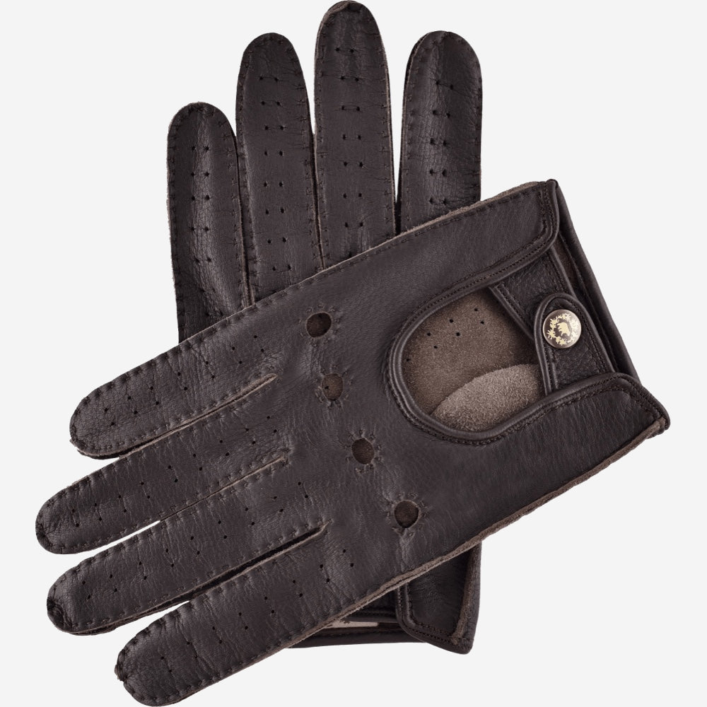 Leonardo (dark brown) - Italian driving gloves made of American deerskin leather - Fratelli Orsini - Luxury Driving Gloves - Handmade in Italy - 1
