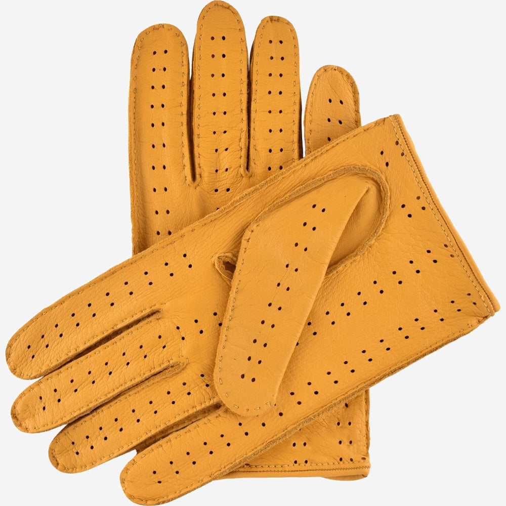 Leonardo (yellow) - Italian driving gloves made of American deerskin leather - Fratelli Orsini - Luxury Leather Gloves - Handmade in Italy - 2