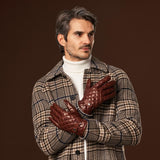 Luca (brown) - Italian lambskin leather gloves with cashmere lining and checkered pattern - Fratelli Orsini - Luxury Leather Gloves - Handmade in Italy - 6