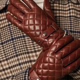 Luca (brown) - Italian lambskin leather gloves with cashmere lining and checkered pattern - Fratelli Orsini - Luxury Leather Gloves - Handmade in Italy - 7