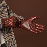 Luca (brown) - Italian lambskin leather gloves with cashmere lining and checkered pattern - Fratelli Orsini - Luxury Leather Gloves - Handmade in Italy - 8