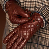 Luca (brown) - Italian lambskin leather gloves with cashmere lining and checkered pattern - Fratelli Orsini - Luxury Leather Gloves - Handmade in Italy - 11