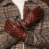 Luca (brown) - Italian lambskin leather gloves with cashmere lining and checkered pattern - Fratelli Orsini - Luxury Leather Gloves - Handmade in Italy - 12