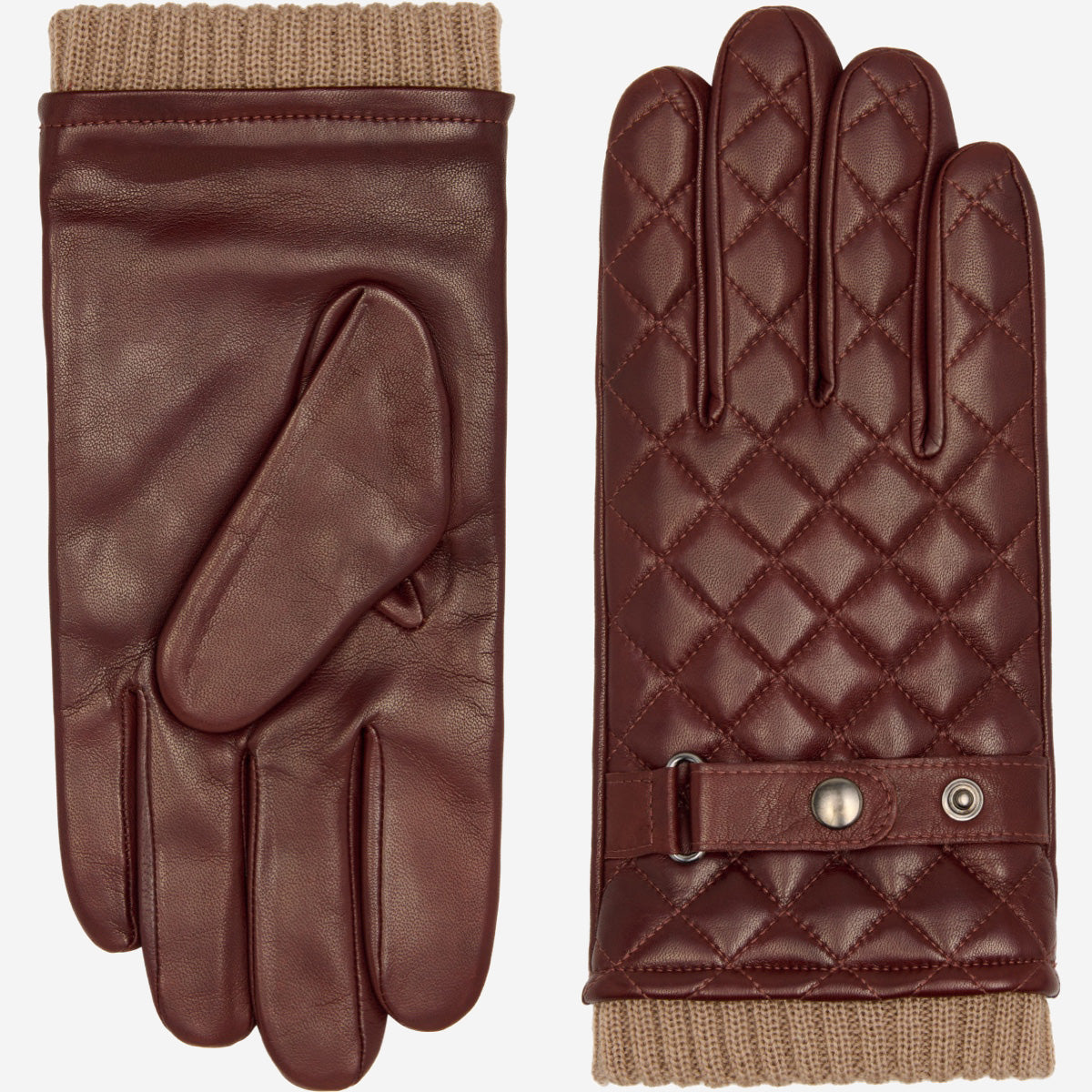 Luca (brown) - Italian lambskin leather gloves with cashmere lining and checkered pattern - Fratelli Orsini - Luxury Leather Gloves - Handmade in Italy - 2