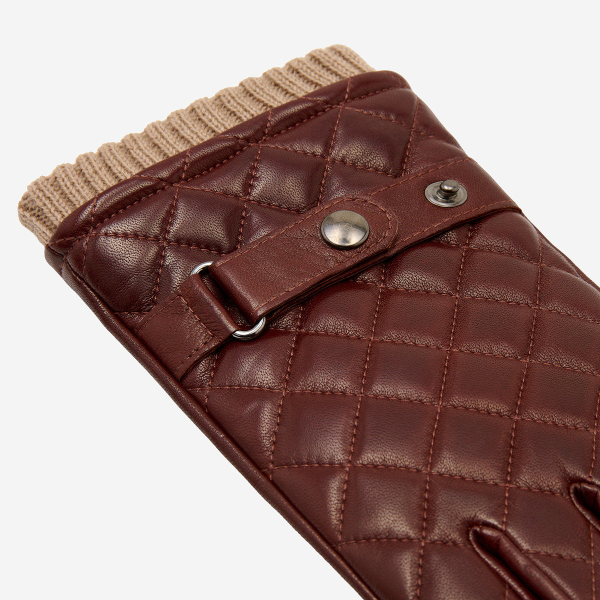 Luca (brown) - Italian lambskin leather gloves with cashmere lining and checkered pattern - Fratelli Orsini - Luxury Leather Gloves - Handmade in Italy - 3
