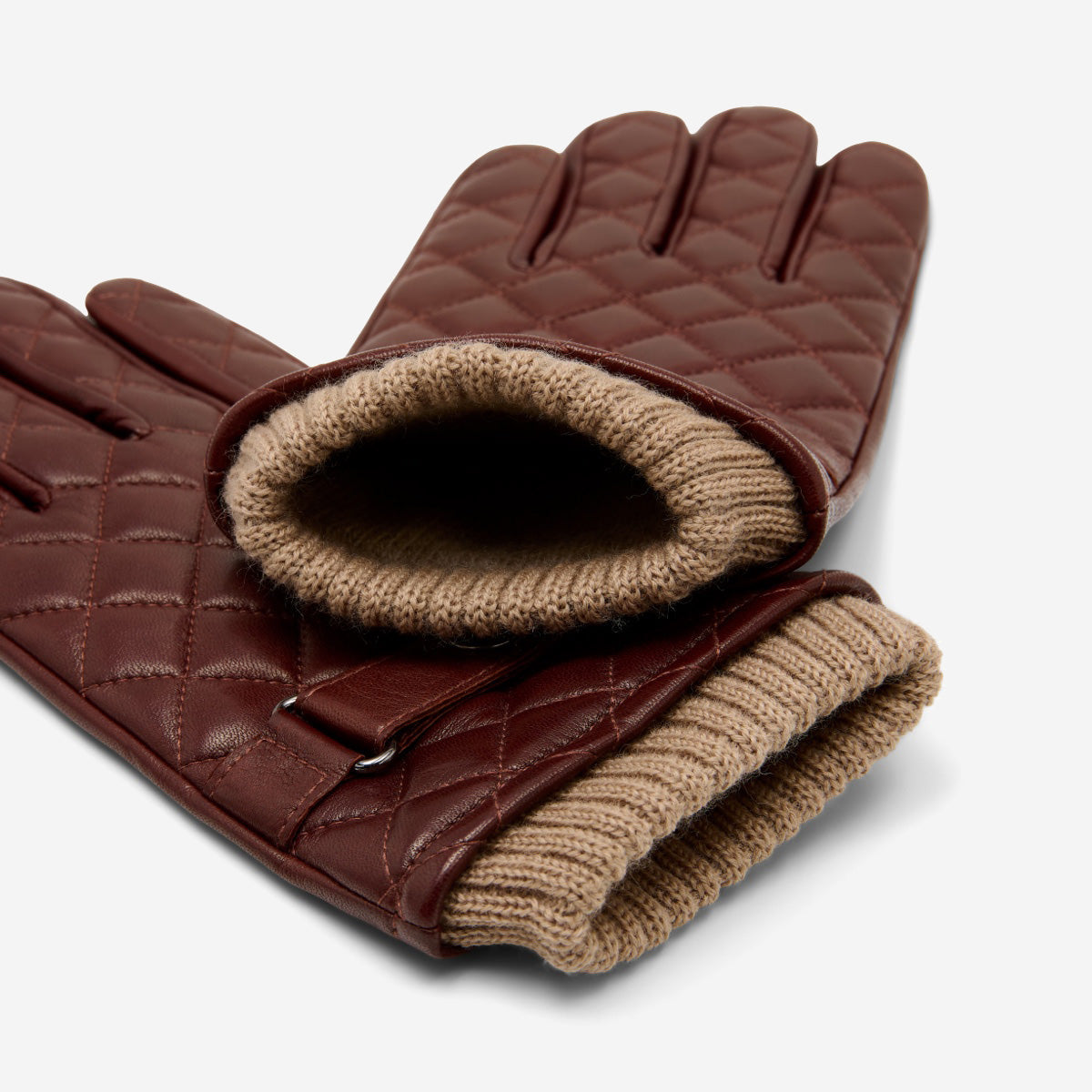 Luca (brown) - Italian lambskin leather gloves with cashmere lining and checkered pattern - Fratelli Orsini - Luxury Leather Gloves - Handmade in Italy - 4