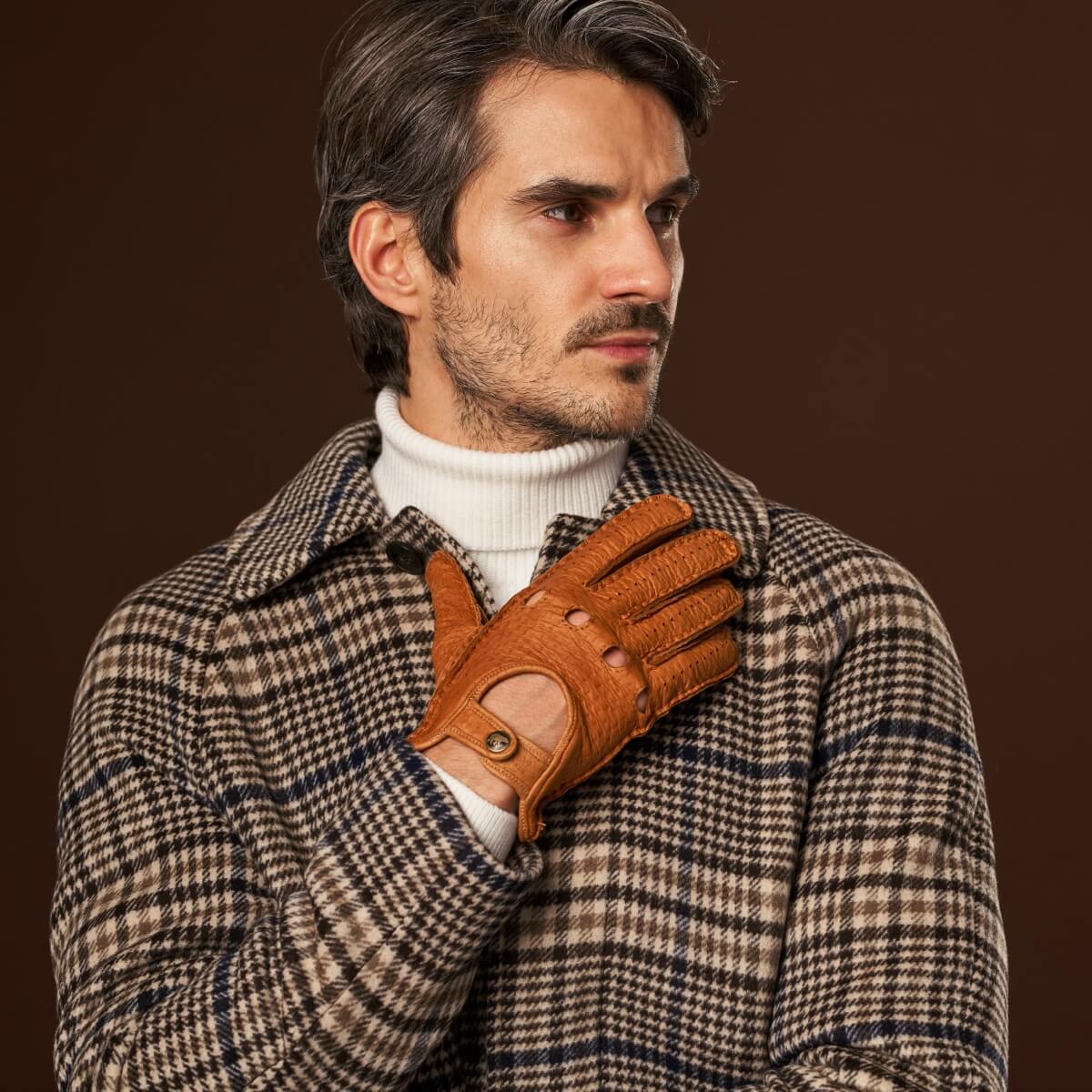 Marcello (brown) – Luxurious Italian peccary driving gloves - Fratelli Orsini - Luxury Leather Gloves - Handmade in Italy - 6