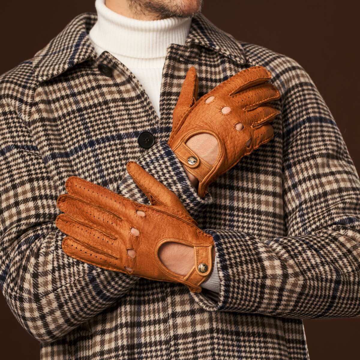 Marcello (brown) – Luxurious Italian peccary driving gloves - Fratelli Orsini - Luxury Leather Gloves - Handmade in Italy - 8