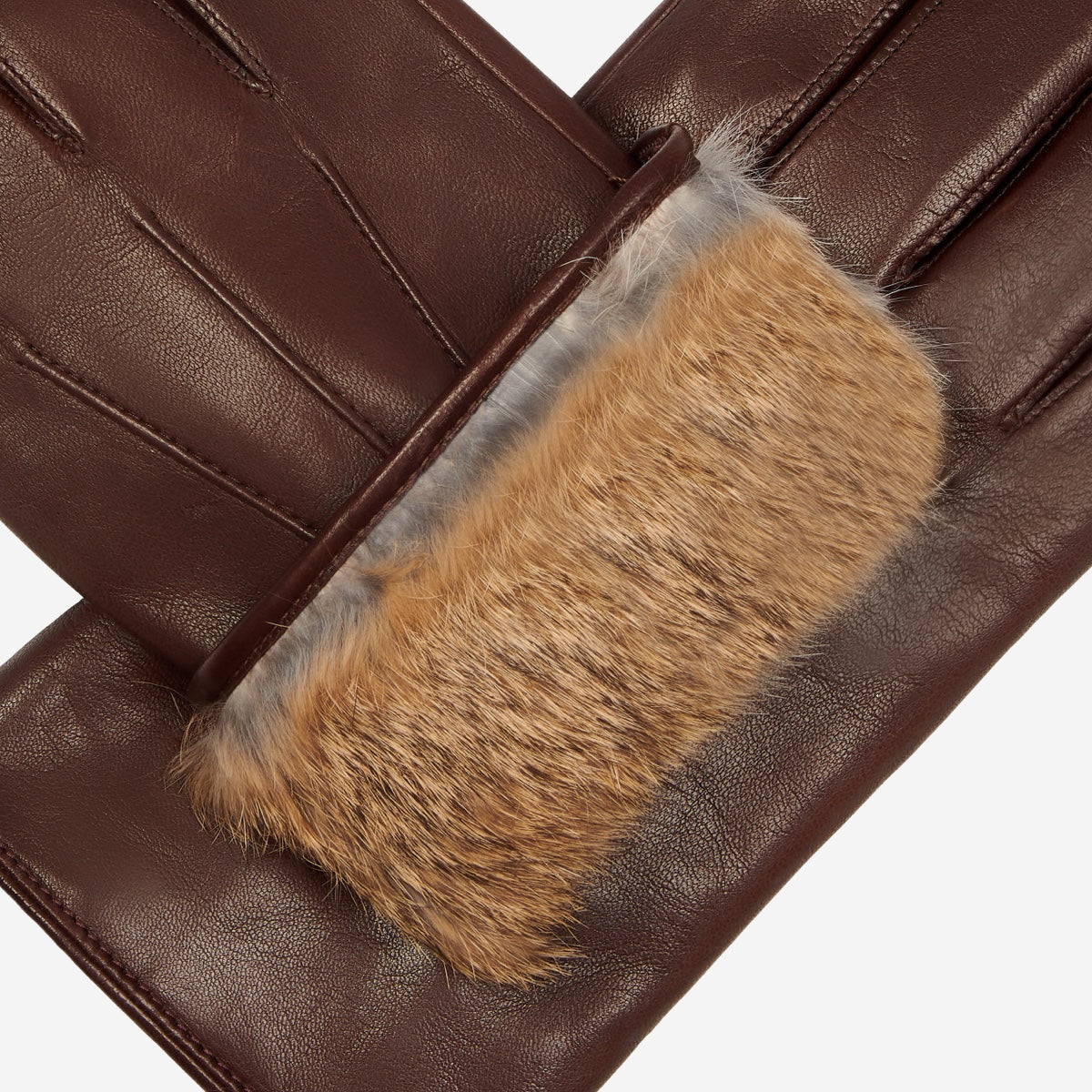 Marco (brown) - Italian lambskin leather gloves with brown rabbit fur lining - Fratelli Orsini - Luxury Leather Gloves - Handmade in Italy - 4