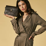 Mirella (dark brown) - Italian calf leather women's crossbody bag (with shoulder strap)